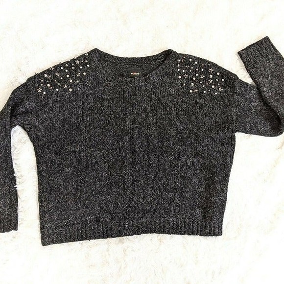 Clockhouse Sweater Women Medium Stars Jeweled Studs Dark Gray We Love Knit Shirt - Picture 3 of 8